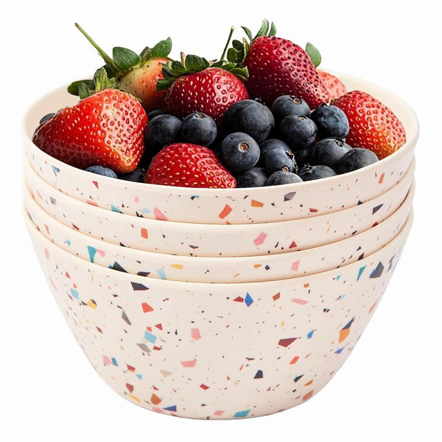 ilohaus Bamboo Bowl Set of 4 – 6 Inch 20 oz Durable Deep Cereal and Snack Dishware for Kids and Toddlers – BPA Free, Dishwasher Safe, Lightweight Alternative to Plastic or Ceramic (Confetti Design)