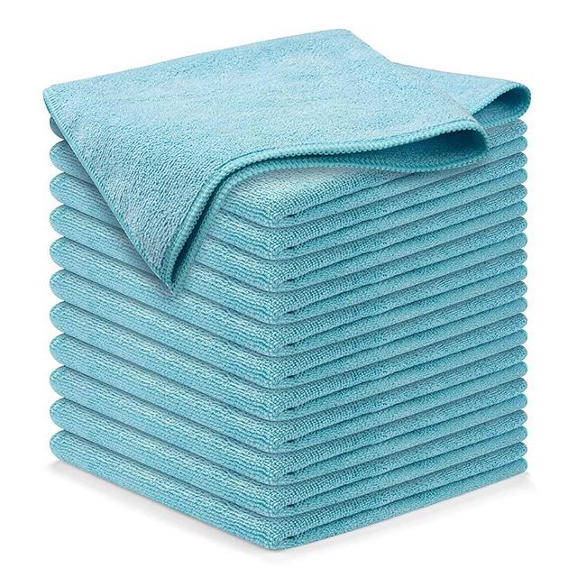 Puomue Microfiber Kitchen Towels and Dishcloths Set, 26 X 18 Inch and 12 X  12 Inch, Set of 12 Bulk Lint Free Dish Towels for Drying Dishes, Blue