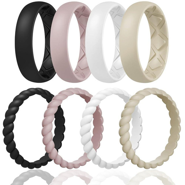 Egnaro Women's Wedding Bands, Silicone Stacking Rings for Her, Rubber Inner Arc Ergonomic Breathable Design