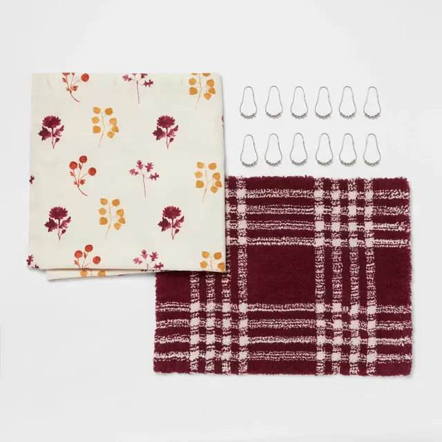 14pc Botanical Shower Bundle Set Burgundy - Threshold™