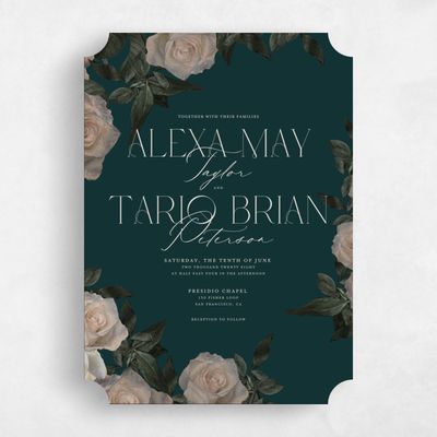 Green Ticket Wedding Invitation - Poet Portrait