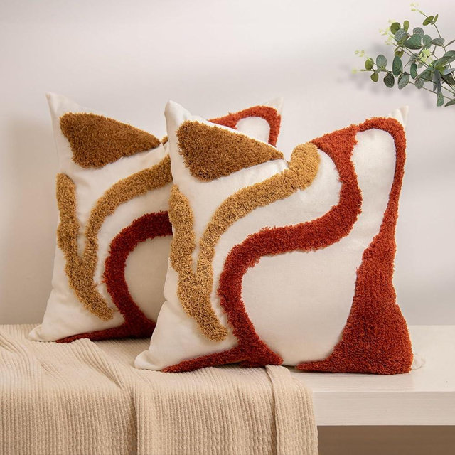 lifein Boho Pillow Covers 18x18 Set of 2 Boho Tufted Throw Pillow Covers Aesthetic Decorative Cushion Covers Farmhouse Pillow Case for Couch Sofa Bed Living Room,Home Decor