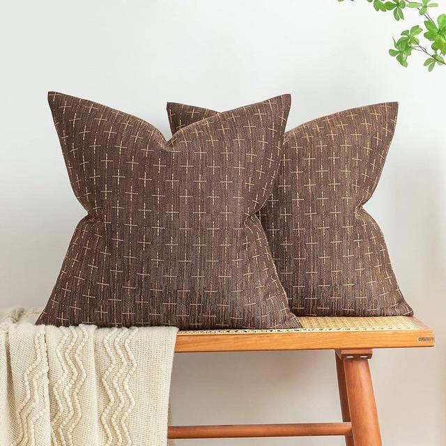 MIULEE Pack of 2 Decorative Burlap Linen Throw Pillow Covers Modern Farmhouse Pillowcase Rustic Woven Textured Cushion Cover for Sofa Couch Bed 20x20 Inch Dark Coffee