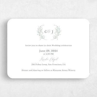 Green Rounded Wedding Invitation - Merriott Landscape