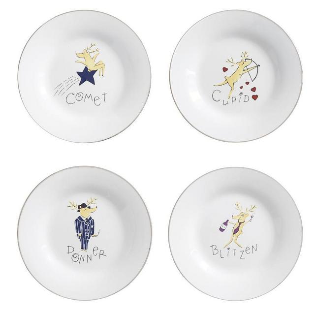 Santa's Reindeer Dessert Plate, Mixed Set of 4, Set 2 (Comet, Cupid, Donner, Blitzen)