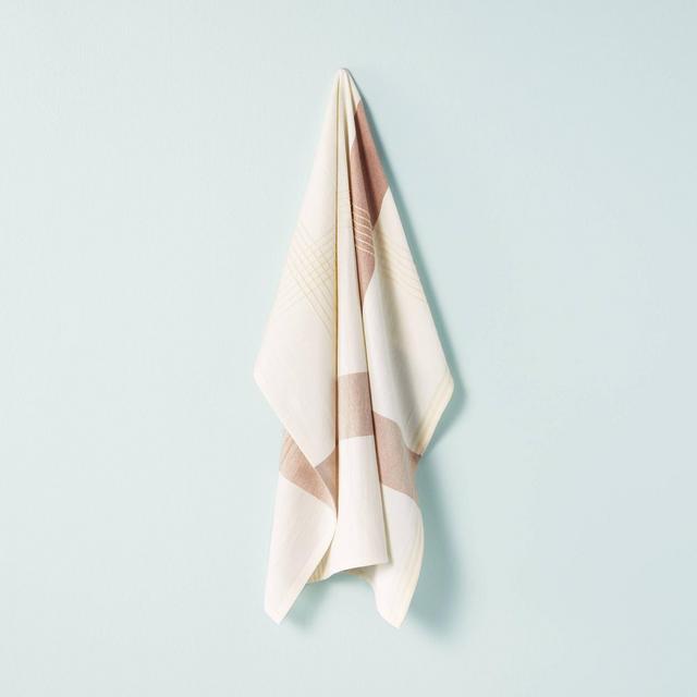 Engineered Plaid Flour Sack Kitchen Towel Brown/Cream - Hearth & Hand™ with Magnolia