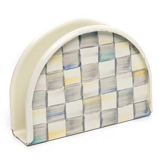MACKENZIE-CHILDS Enamel Napkin Holder, Checkered Kitchen Napkin Holder for Table and Countertop, Gray-and-White Sterling Check