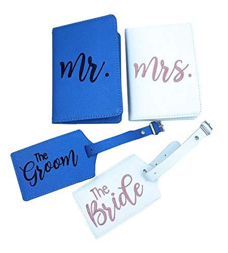 Travelista Mr. and Mrs. Passport Holder and Luggage Tag Set with Cute Quote! Great Wedding Gift for the Newlyweds!