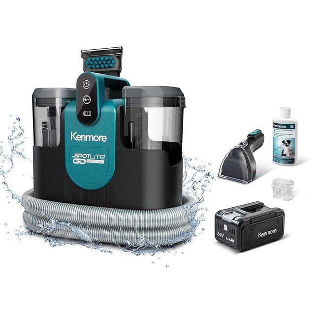 Kenmore KW1090 SpotLite™ Go 24V Cordless Brushless Portable Carpet Spot Cleaner, 15Kpa Power Suction, 55Mins Runtime with Hose Cleaning Tool for Pets, Area Rugs & Couches