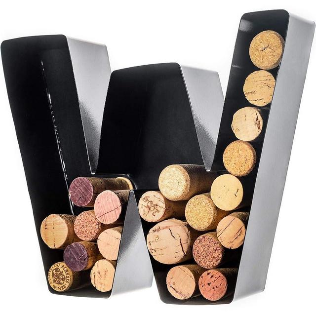 will's Metal Wine Cork Holder - Letters A to Z | Modern Housewarming Gift, Home Bar Decor Wine Gift, Wine Bar Decor, Wedding Registry Items | Large Wall Art | Wine Gifts for Women, Black Small (W)