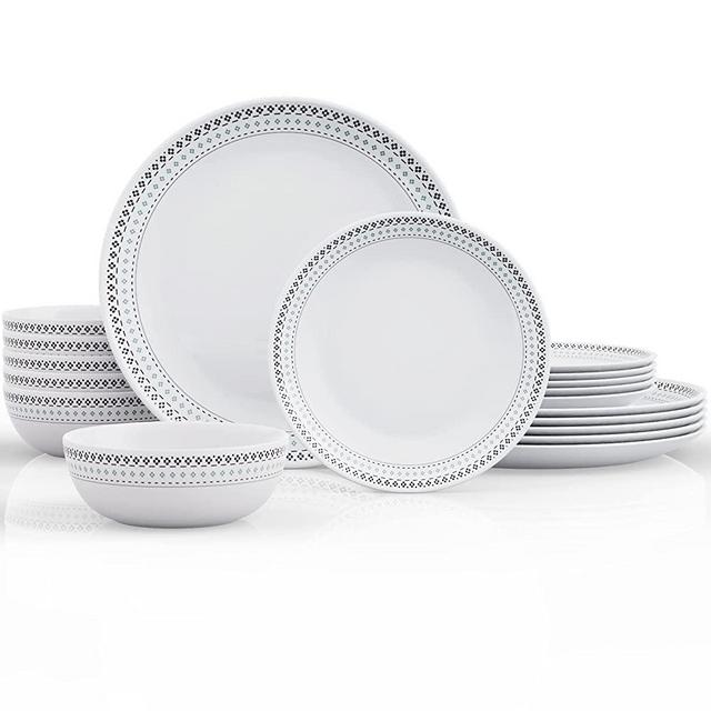 18-Piece Dinnerware Sets, Flower Pattern Plates, Service for 6, MEKY Dishes, Bowls, Resist Fracture, Resist Chip, Resist Scratch