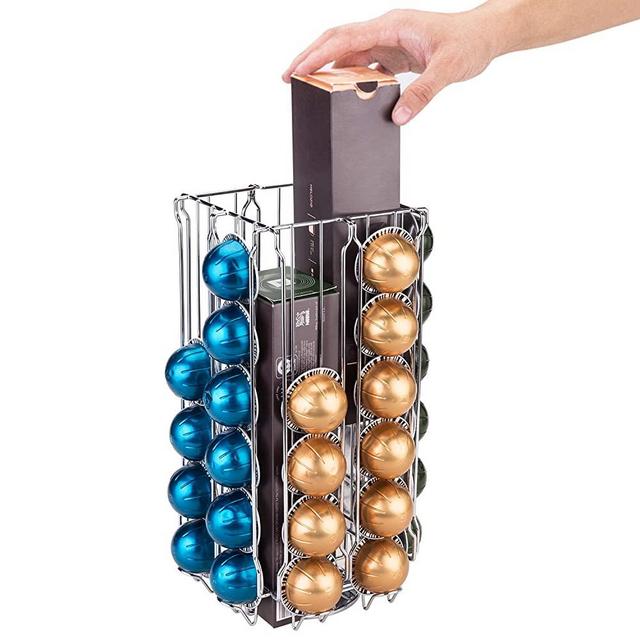 MyGift Stainless Steel Silver 360 Degree Rotating Coffee Pod and Sleeve Organizer Rack