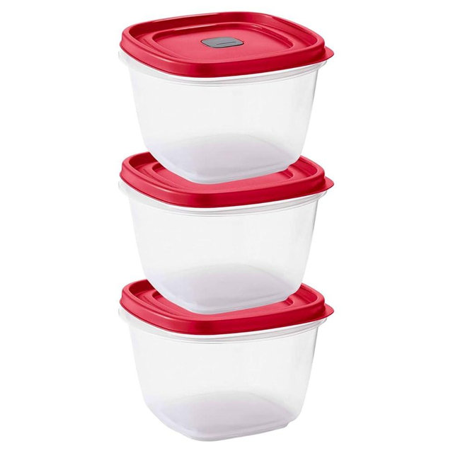 Tribello BPA-Free Plastic Food Storage Set, Red Vented Lids - Microwave, Dishwasher Safe: Perfect for Meal Prep, Leftovers, and Kitchen Organization (3 x 7-Cup)
