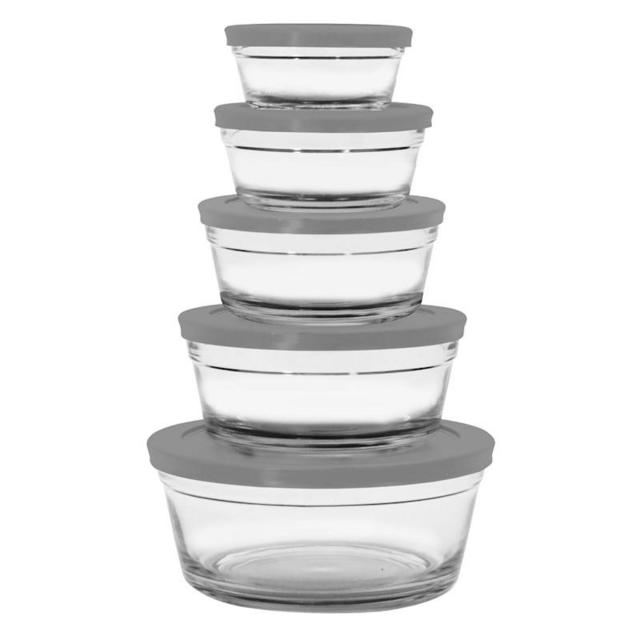 10PC GLASS SIRTIGHT BOWL GRAY