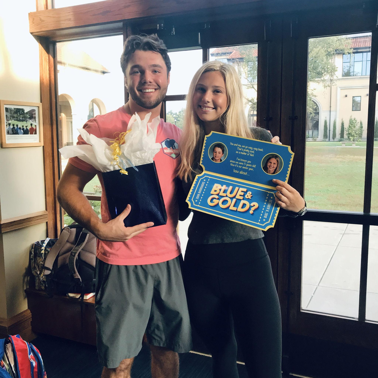 Adam asking Madi to senior year Blue & Gold