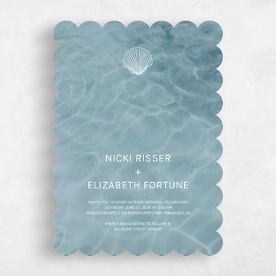 Blue Scalloped Wedding Invitation - Waterview Portrait
