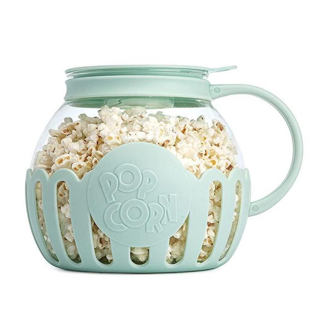 Ecolution Original Microwave Micro-Pop Popcorn Popper, Borosilicate Glass, 3-in-1 Lid, Dishwasher Safe, BPA Free, 3 Quart Family Size, Aqua