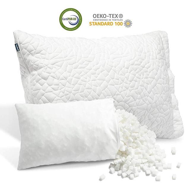 Bedsure Bamboo Shredded Memory Foam Pillow for Sleeping, with Extra Filling and Washable Cooling Cover, Adjustable Loft Pillow for Stomach Side Back Sleepers, CertiPUR-US Certified(Queen Size)
