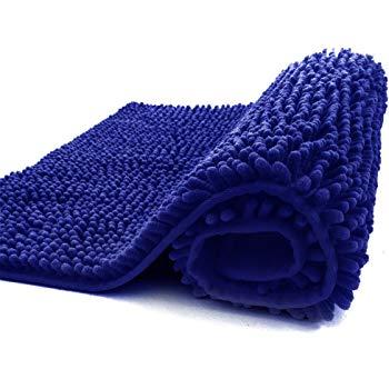 Klickpick Designs Thick Plush Bath Mats Soft Bath Mat Chenille Washable Bath Rugs Microfiber Shaggy Non Slip Bathroom Rug Anti Slip Absorbent Bath Rug Carpet with Non Skid Backing- Blue,16x24 Inches