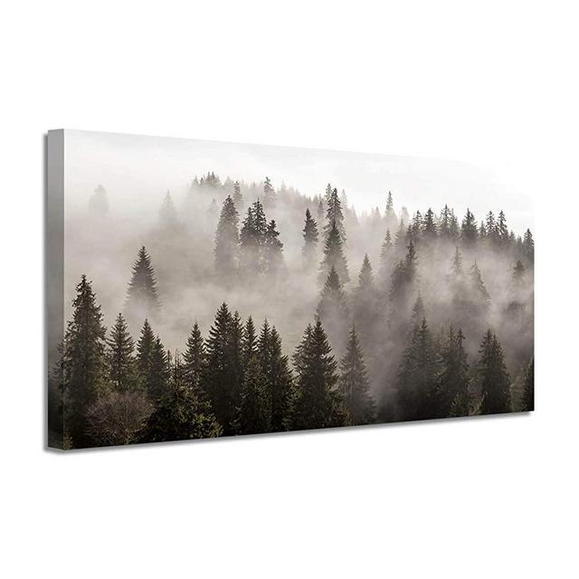 Foggy Forest Canvas Wall Art: Landscape Mountain Artwork Photographic Print Pictures for Bedrooms(40"x 20"x 1 Panel)