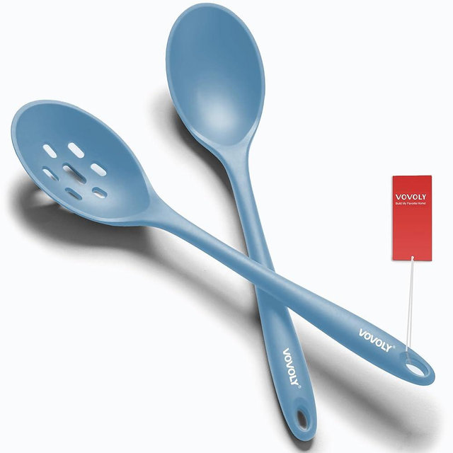 Silicone Spoons for Cooking - Extra Large Kitchen Spoons for Mixing, Serving, & Stirring - 600°F Heat-Resistant Non Stick Utensils Ladle & Skimmer- Dishwasher Safe, Starry Blue
