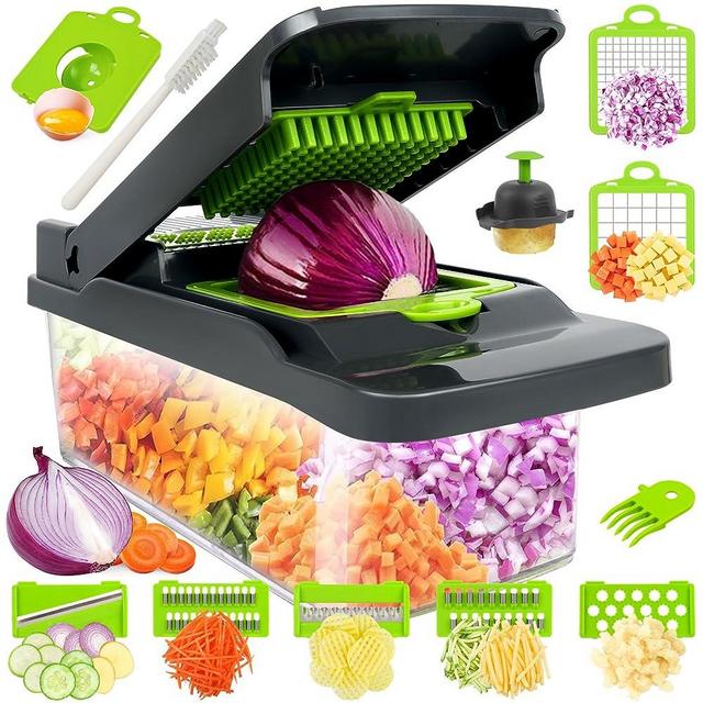 Vegetable Chopper,Food Chopper,Pro 12 in1 Multifunctional Onion Chopper,Veggie Chopper,Vegetable Chopper With Container,Vegetable Slicer Dicer Cutter,Mandoline Slicer,Salad,Garlic Chopper (12 in1)