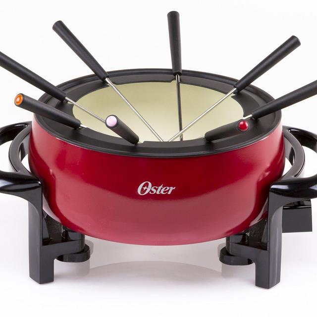 Oster Titanium Infused DuraCeramic Fondue Pot, 3 Quart, Eggshell/Red (FPSTFN7700R-TECO)