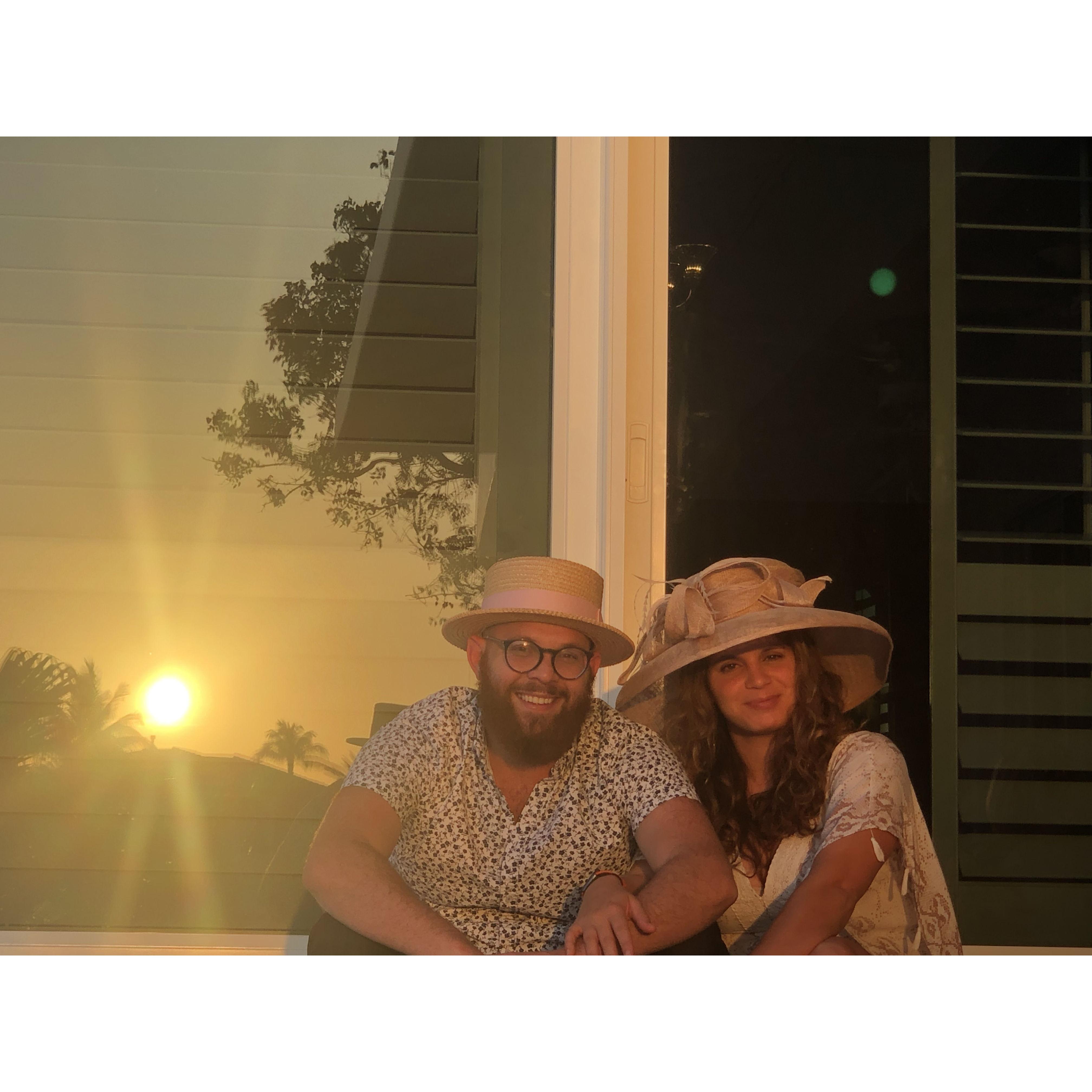 Kentucky Derby hats at the golden hour.