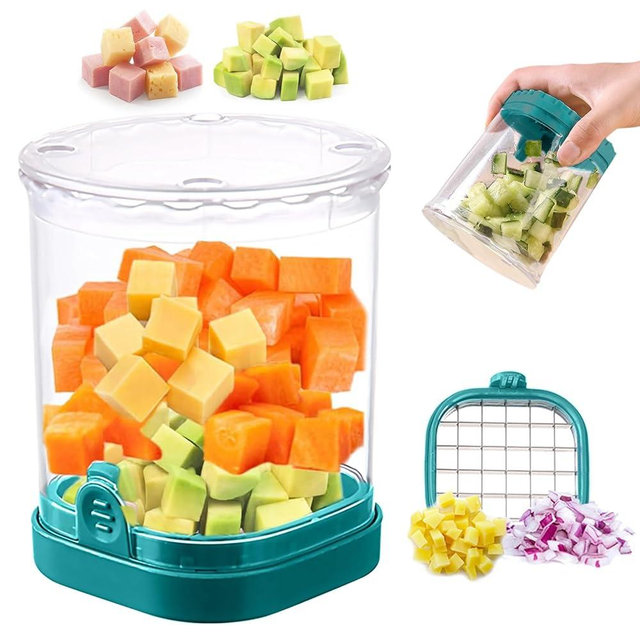 Fruit Chopper Cup - Fruit dicer - Vegetable Chopper - Fruit and Vegetable Speed Chopper with Push Plate - Detachable Fruit Cutter - Kitchen Gadgets - Home Essentials (Dark Blue)