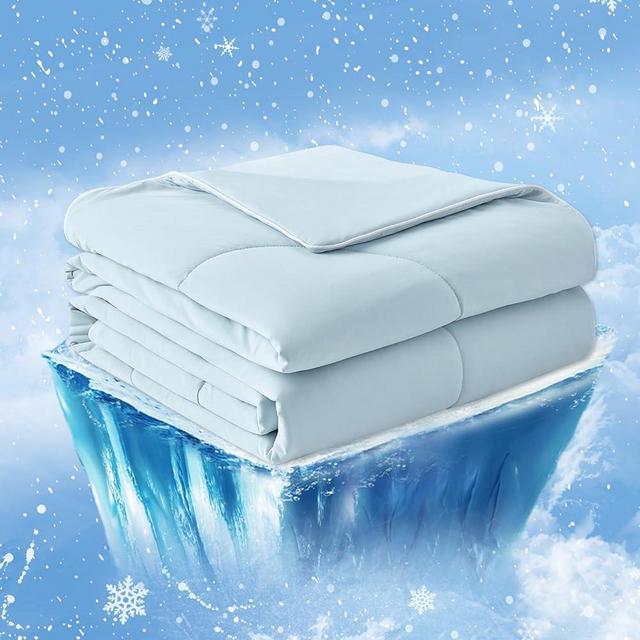 Cozy Bliss Cooling Comforter Queen Size, Cooling Blankets for Hot Sleepers and Night Sweats, Blue Summer Comforter for Queen Size Bed, Breathable Soft lightweight Silk Smooth
