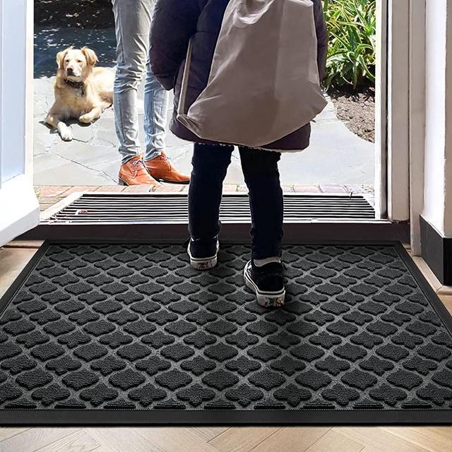 DEXI Door Mat Front Indoor Outdoor Doormat,Small Heavy Duty Rubber Outside Floor Rug for Entryway Patio Waterproof Low-Profile,23"x35",Black