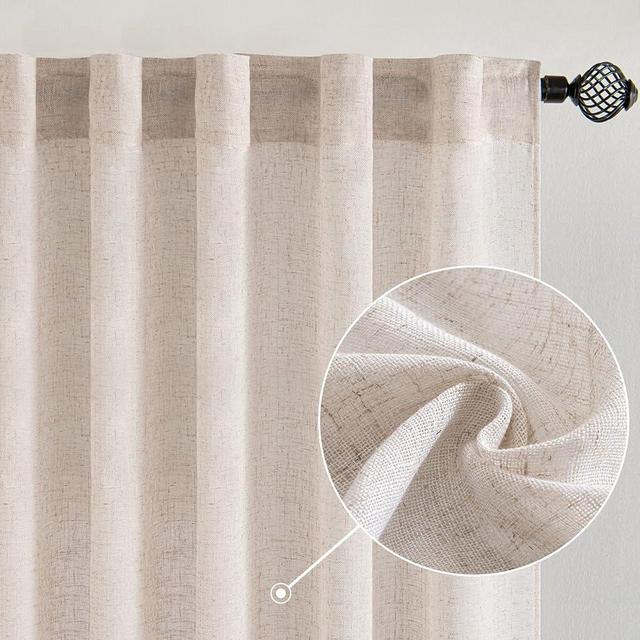 MIULEE Natural White Linen Curtains 120 Inches Long for Bedroom Living Room, Soft Thick Linen Textured Window Drapes Semi Sheer Light Filtering Rod Pocket Back Tab Cream Ivory Look, 2 Panels 10 Ft