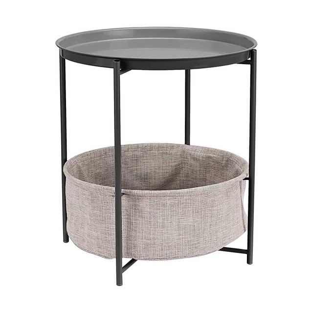 AmazonBasics Round Storage End Table - Charcoal with Heather Grey Fabric