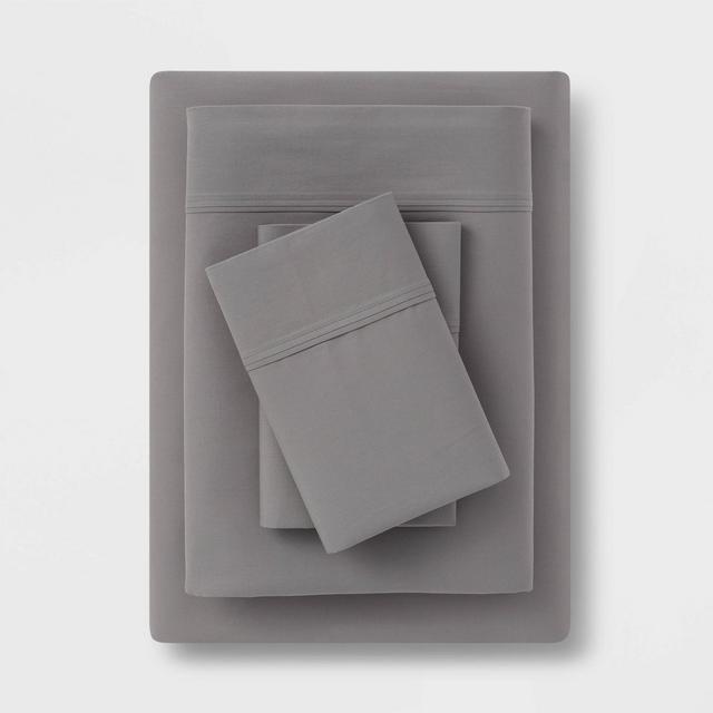 King 300 Thread Count Organic Solid Sheet Set Gray - Threshold™