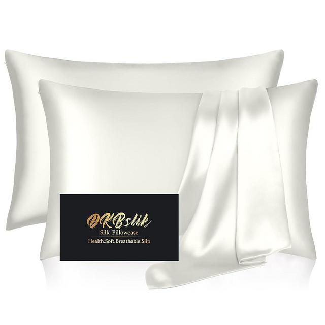 Silk Pillowcase 2 Pack, Mulberry Silk Pillow Cases Queen Size Set of 2, Anti Acne Silk Pillowcase for Hair and Skin, Natural Silk Satin Pillowcases Gifts for Women Men 2 Pack with Zipper, Ivory