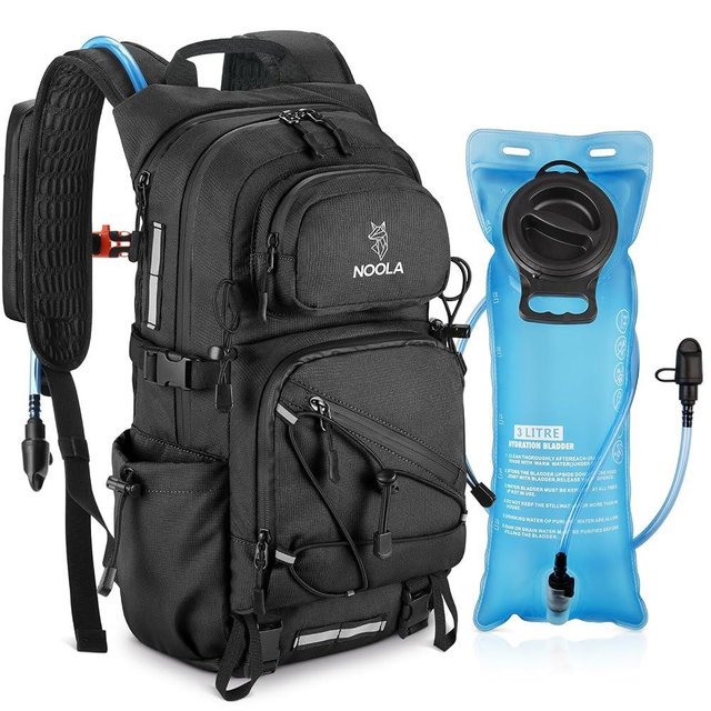 NOOLA Hydration Backpack with 3L Water Bladder - 25L Water Backpack for Hiking, Cycling, Running, Biking - Lightweight Hiking Pack Bag with Rain Cover, Phone Holder and Trekking Pole Holders, Black
