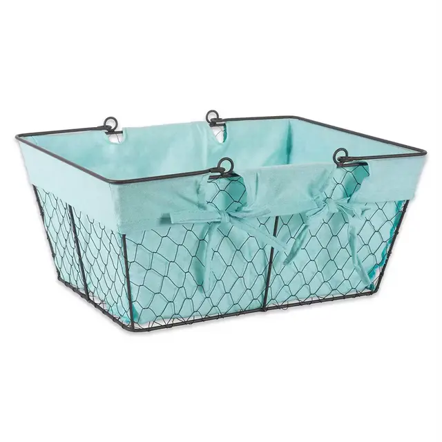 Design Imports 12-Inch x 11.5-Inch Farmhouse Chicken Wire Basket in Aqua