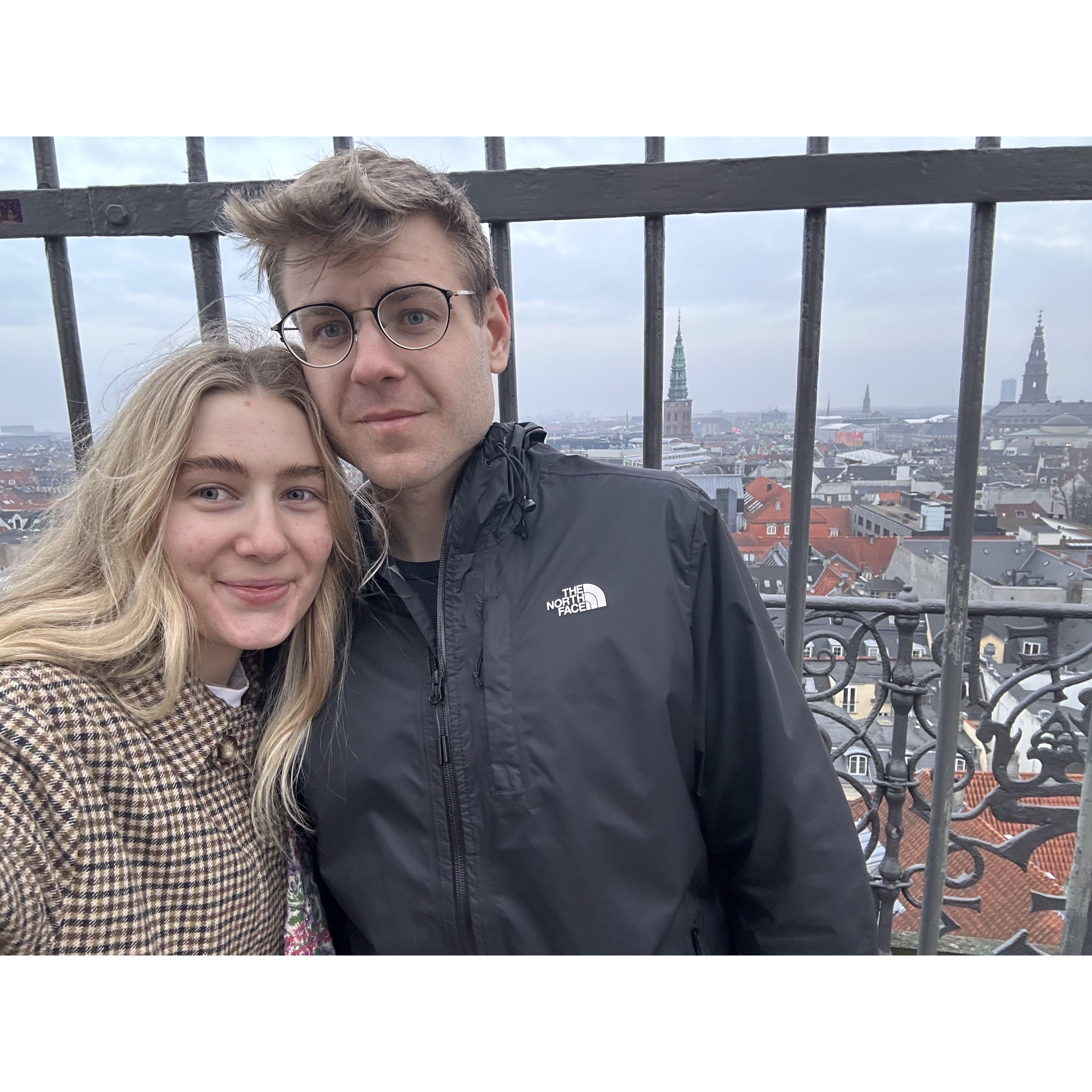 Our first day in Copenhagen at the top of Rundetaarn.