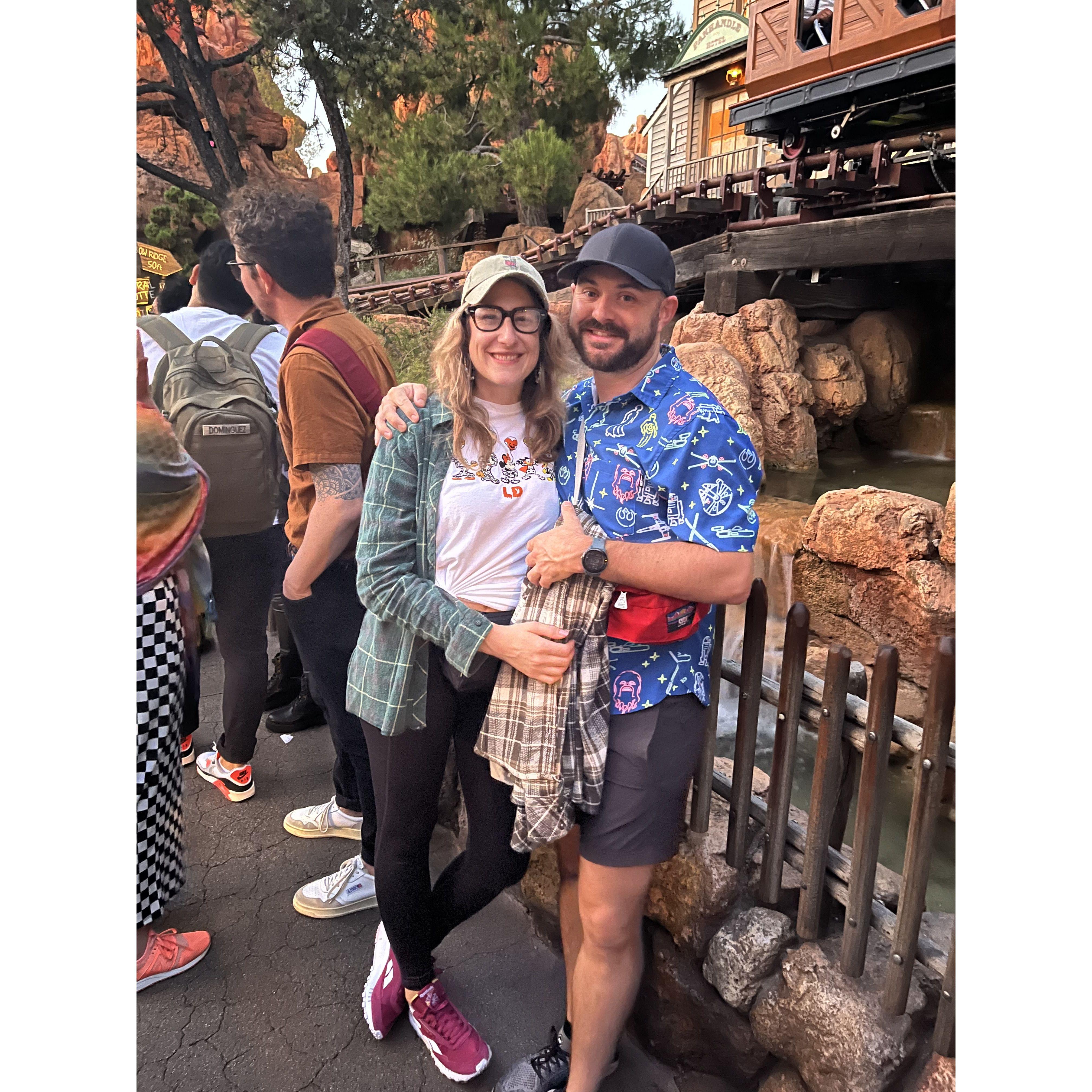 Disney waiting for the Cars ride! Check out that handsome Shane in the background! And some Checkered Sam pants too!