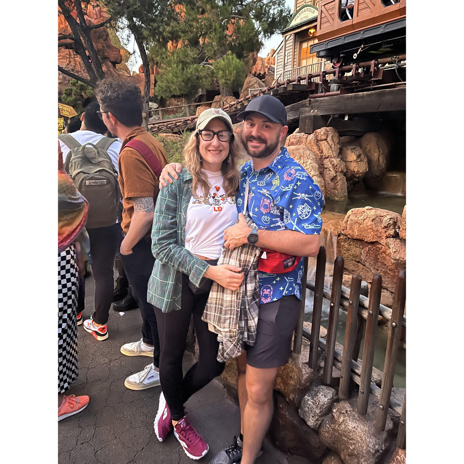 Disney waiting for the Cars ride! Check out that handsome Shane in the background! And some Checkered Sam pants too!