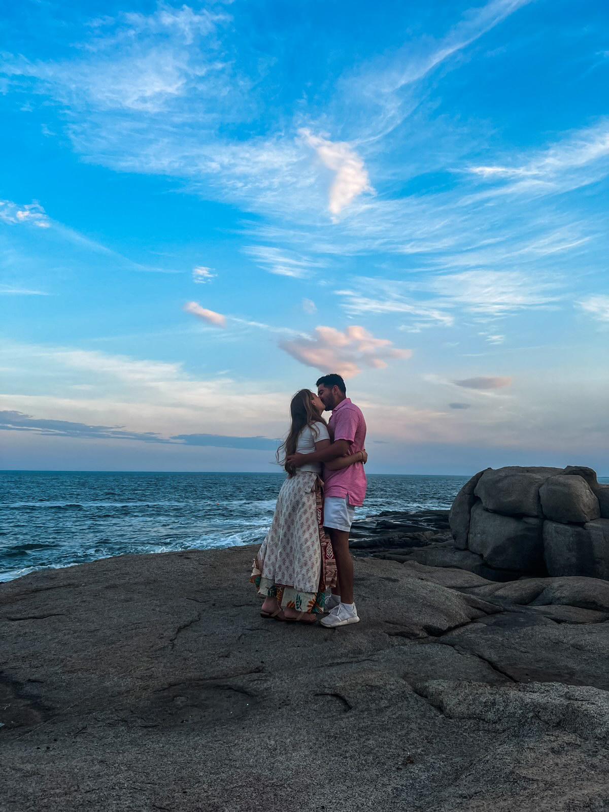 Just after Esteban proposed to Mallory at Nubble Light in York Beach, Maine