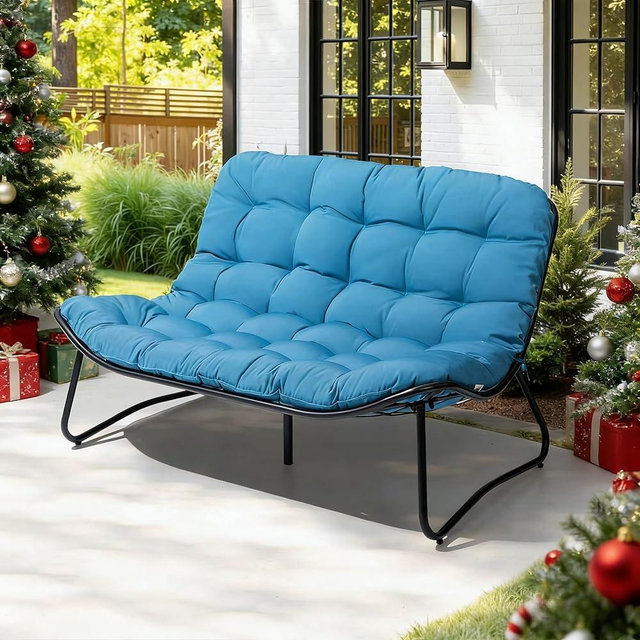 Crestlive Products Outdoor Loveseat, 2-Seat Sofa with Soft Cushion, All-Weather Outdoor Couch Patio Furniture for Balcony, Poolside, Backyard, Porch (Blue)