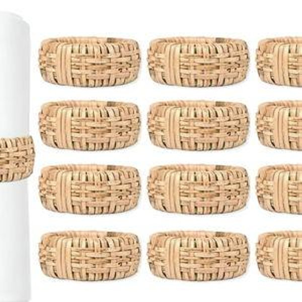 Braided Rattan Napkin Rings Set of 12, Tan Brown Napkin Holders for Cloth Napkins, Decorative Napkin Rings Bulk for Dining Table, Party, Wedding, Family Gatherings, Everyday Tabletop Decor
