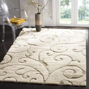Safavieh Florida Shag Collection SG455-1113 Scrolling Vine Cream and Beige Graceful Swirl Area Rug (5'3" x 7'6")