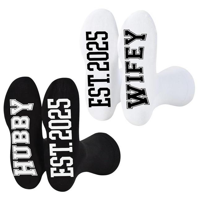 Jacriah Couples Socks Set Newlyweds Gift – Hubby and Wifey Est. 2025 Wedding Socks for Bride & Groom, Engagement Gift for Him and Her, Bridal Shower Gifts, Anniversary Couples Present