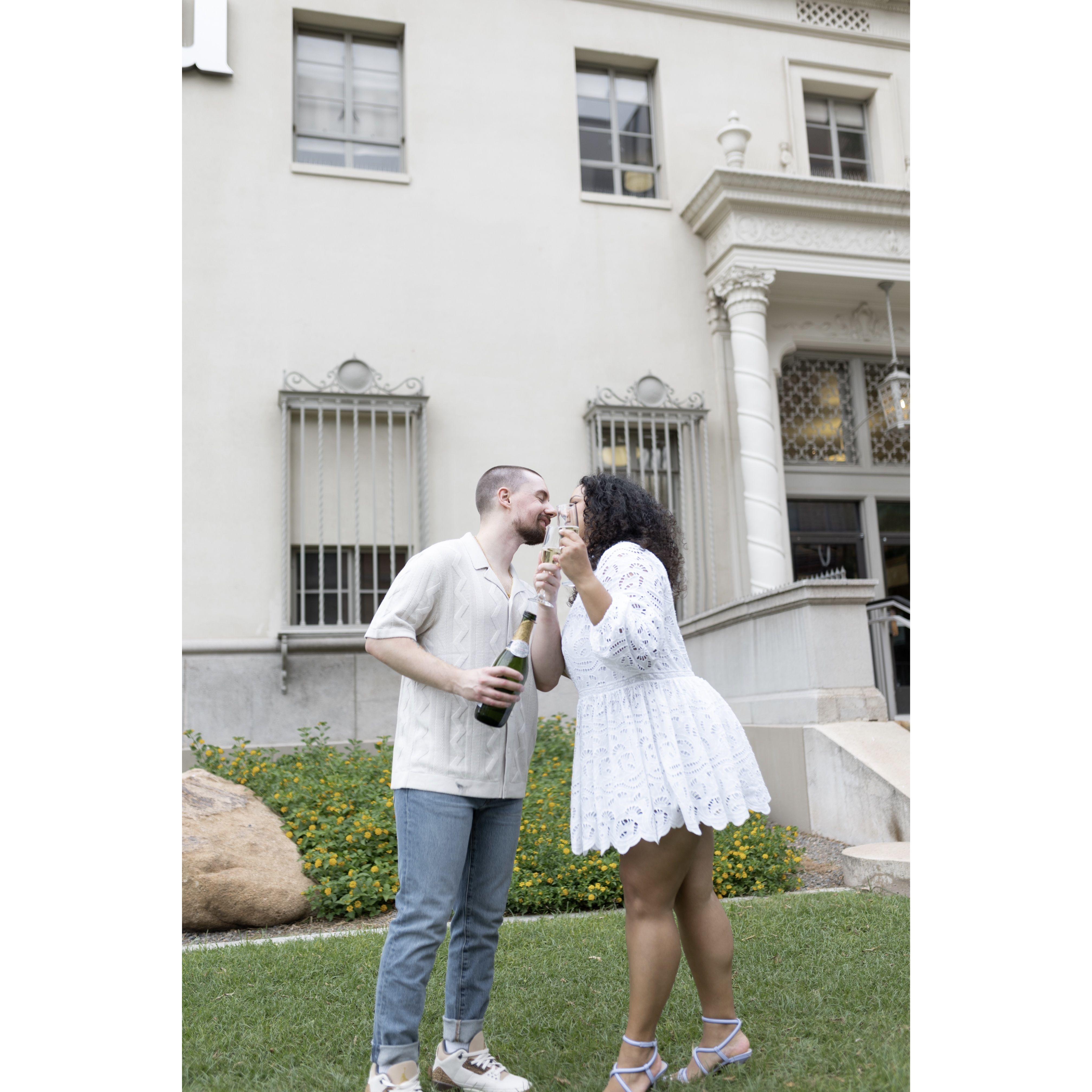 Celebrating that they'll be husband and wife at the end of the year