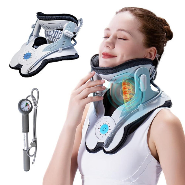 ALPHAY Cervical Traction Device, Neck Stretcher for Cervical Pain Relief, Air Pump Neck Brace with 3 Power Traction and 8 Airbag Support, Neck Decompression and Neck Tension Relief