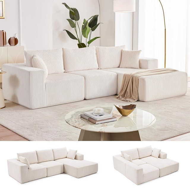 Weture 108” Modular Sectional Sofa, Cloud Sectional Couch with Deep Seat, Modern Modular L-Shape Sofa with Chaise,Upholstered Couches for Living Room (Corduroy, Beige)