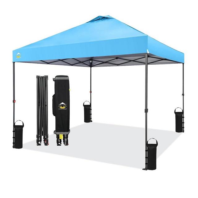 CROWN SHADES 10x10 Pop Up Canopy Tent - Patented Center Lock One Push Instant Outdoor Canopy Beach Tent with STO-N-Go Bag 8 Stakes & 4 Sand Bags，Sky Blue