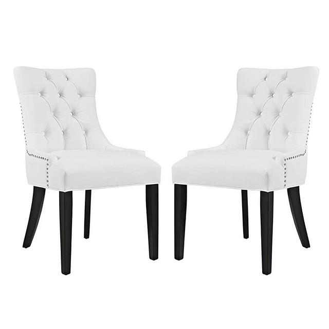 Modway Regent Modern Tufted Faux Leather Upholstered Two Dining Chairs with Nailhead Trim in White